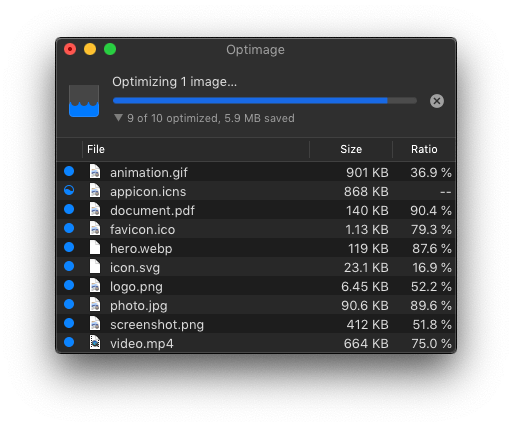 Optimage Mac App screenshot (Dark)